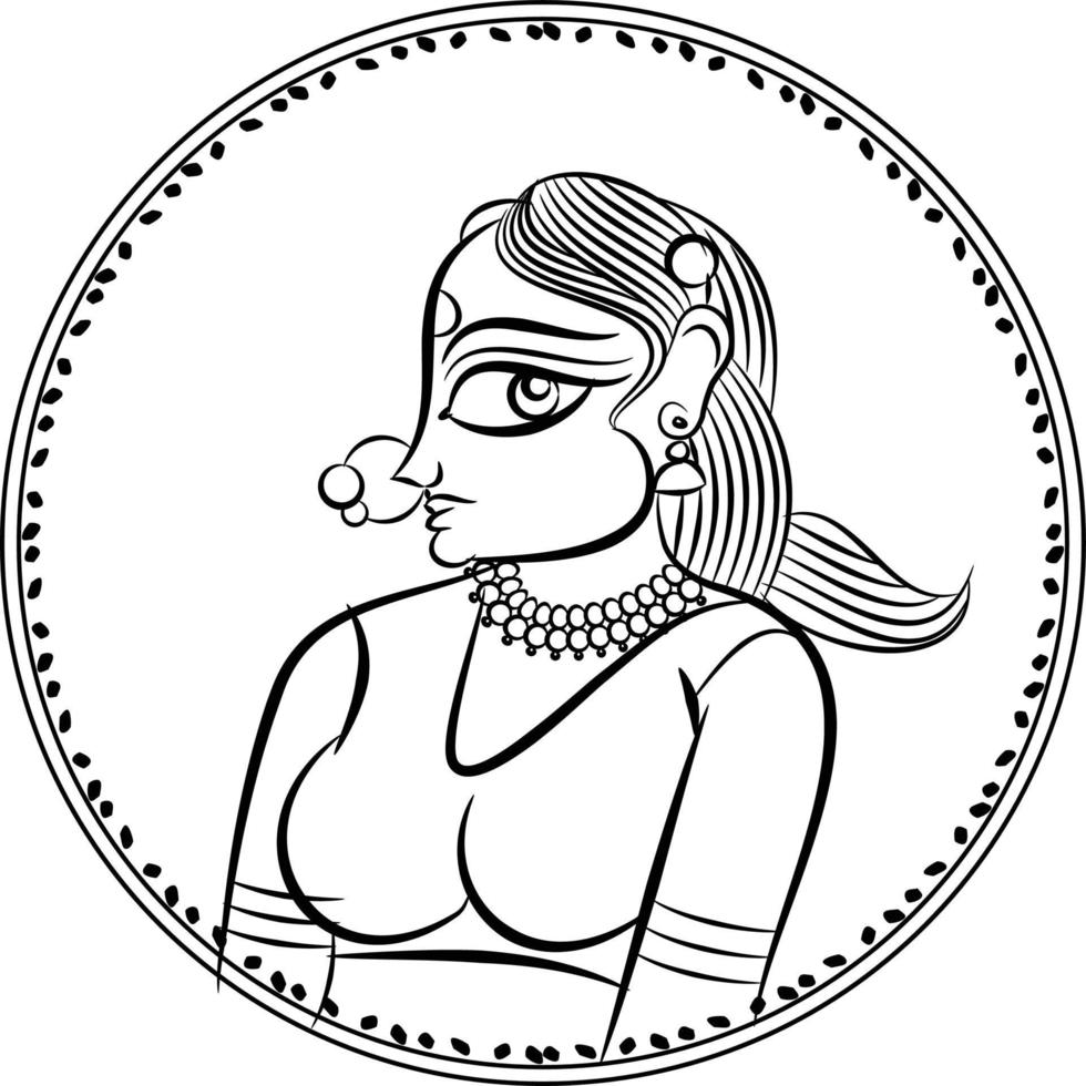 Lord's Gopika, Sevika, or lady servants have drawn in Indian folk art, Kalamkari style. for textile printing, logo, wallpape vector