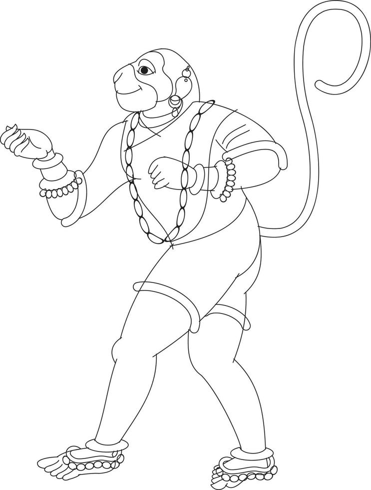 Monkeyface god of power, lord Hanuman and his servants or Sevak as they are called. in Indian folk art Pinguli style. for textile printing, logo, wallpaper vector