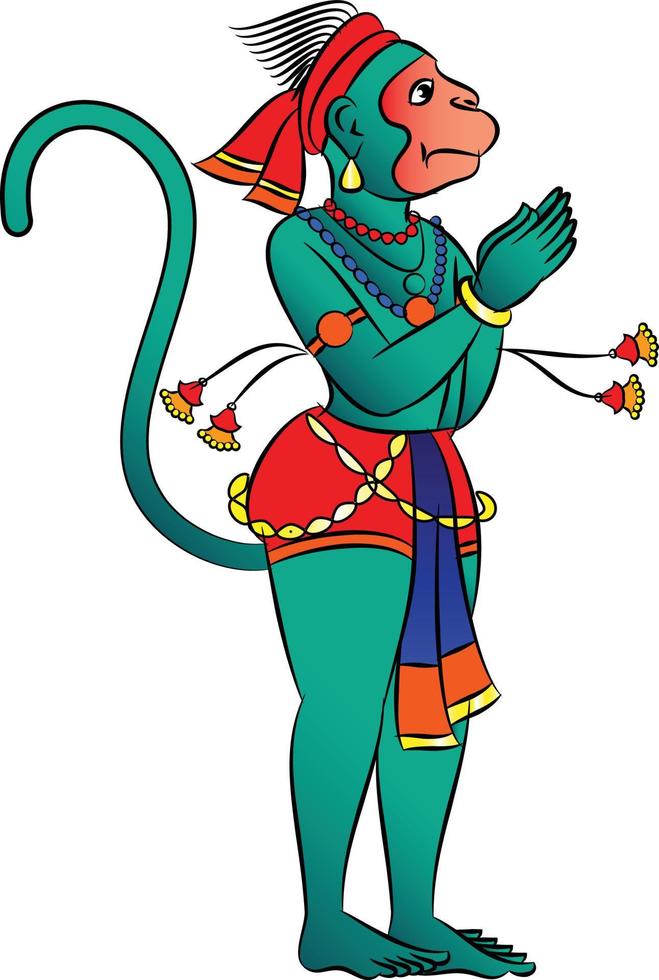 cara de mono dios del poder, señor hanuman y sus sirvientes o sevak como se les llama. en estilo pinguli de arte popular indio. para impresión textil, logo, papel pintado vector