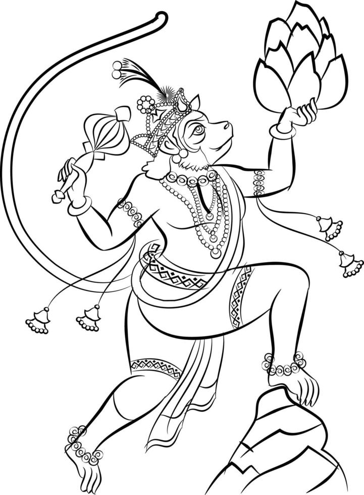 Monkeyface god of power, lord Hanuman and his servants or Sevak as they are called. in Indian folk art Pinguli style. for textile printing, logo, wallpaper vector