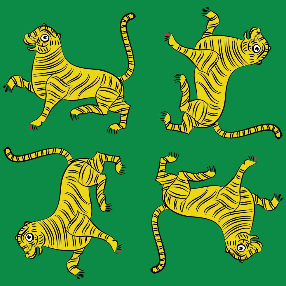 tigre dibujó en estilo ganjfa. ganjifa es un juego de cartas tradicional que, durante un período de tiempo, se ha convertido en una forma de arte. arte popular de maharashtra, impresión textil india, logotipo, papel pintado vector