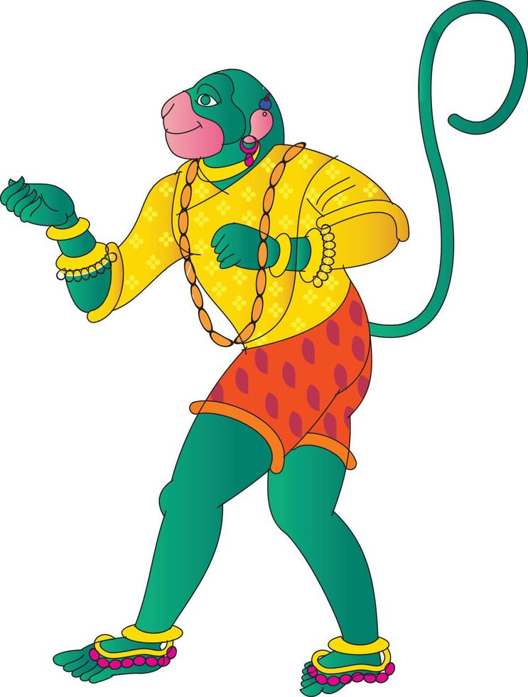 cara de mono dios del poder, señor hanuman y sus sirvientes o sevak como se les llama. en estilo pinguli de arte popular indio. para impresión textil, logo, papel pintado vector