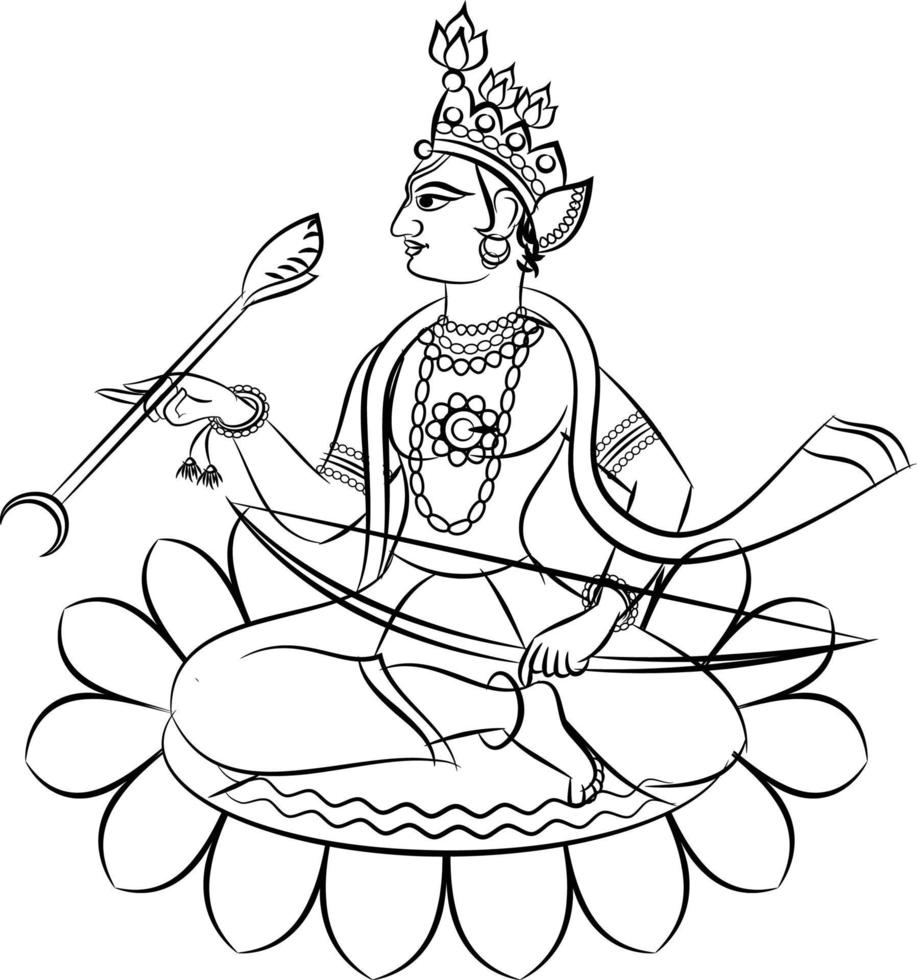 Lord Rama, the Hindu god. with a bow and arrow, and Sevikas or ...