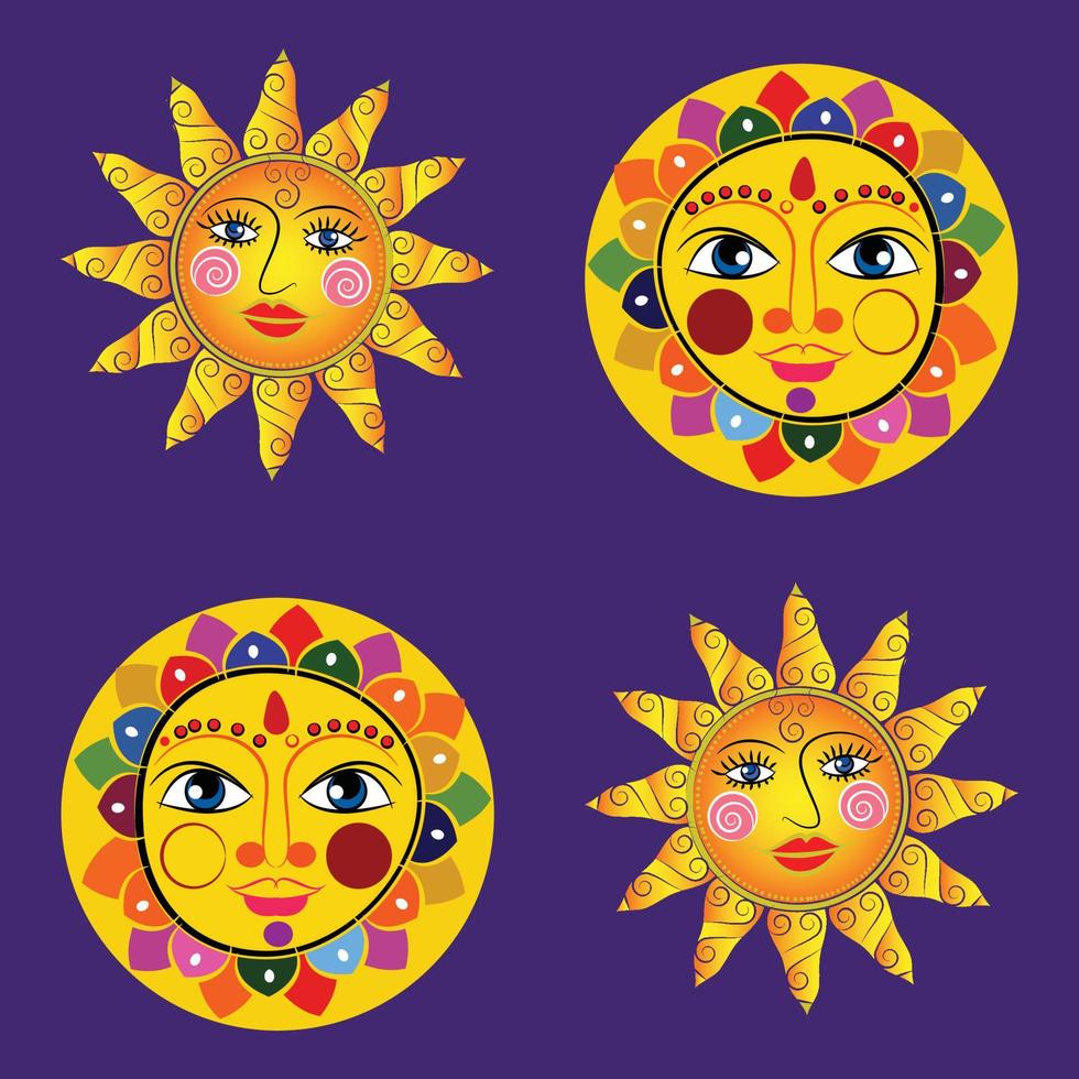 God Surya or sun in Indian folk art Pinguli style. for textile printing, logo, wallpaper vector