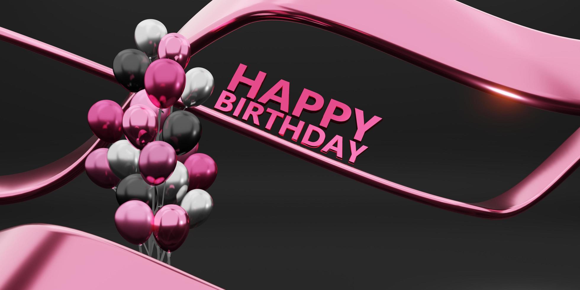 happy birthday dark background with ribbon and balloons photo