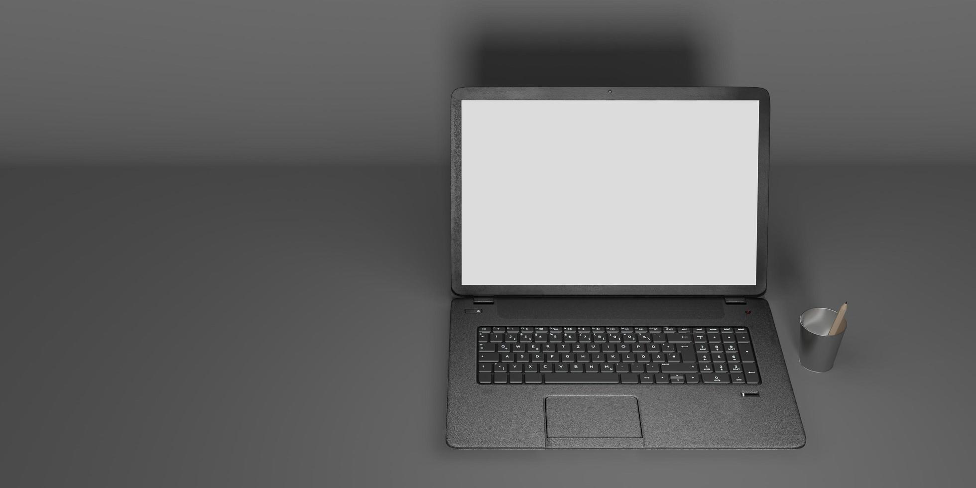Ordenador portátil con pantalla en blanco y teclado ilustración 3d foto
