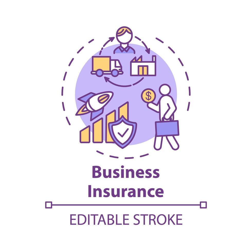 Business insurance concept icon. Banking service. Money loss prevention. Policy for employee. Capital growth idea thin line illustration. Vector isolated outline RGB color drawing. Editable stroke