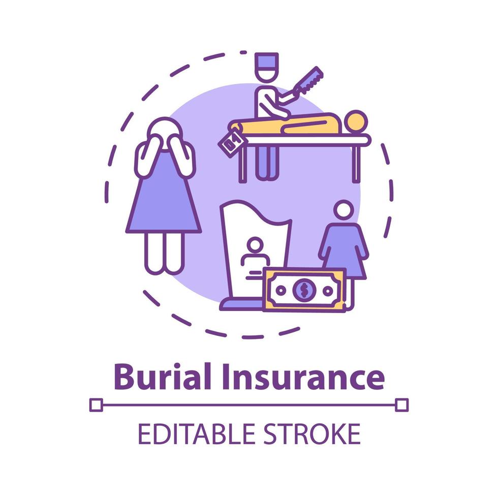 Burial insurance concept icon. Family member loss. Financial help with arrangement. Funeral expense idea thin line illustration. Vector isolated outline RGB color drawing. Editable stroke