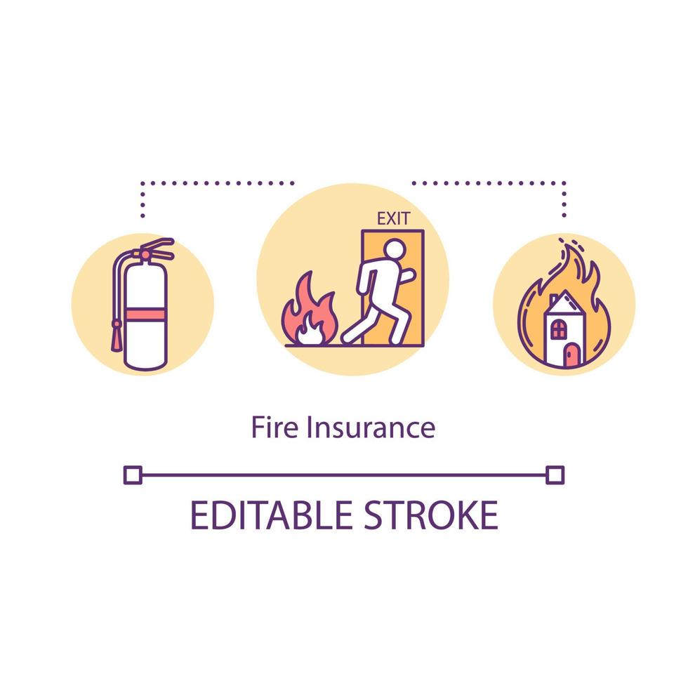 Fire insurance concept icon. Residential house destruction. Calamity damage. Homeowner protection idea thin line illustration. Vector isolated outline RGB color drawing. Editable stroke