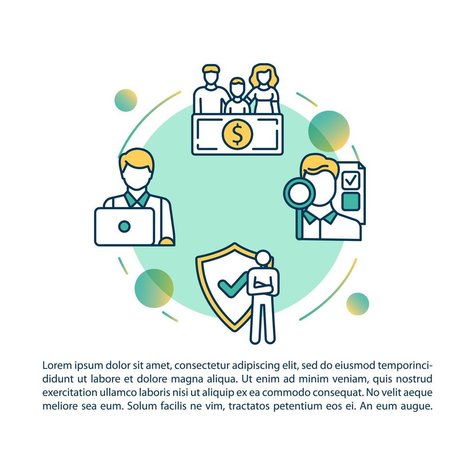 Insurance plan concept icon with text. Verification and approval. Family support plan. PPT page vector template. Brochure, magazine, booklet design element with linear illustrations