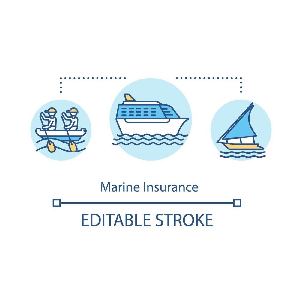 Marine insurance concept icon. Cargo, boat. Secure shipment services. Industrial safety. Freight terminal idea thin line illustration. Vector isolated outline RGB color drawing. Editable stroke