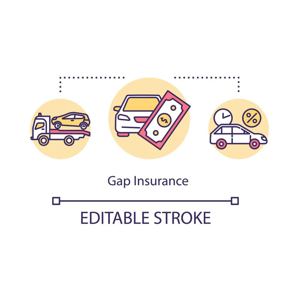 Gap insurance concept icon. Claim money support for car fix. Financial aid in time. Refund for vehicle idea thin line illustration. Vector isolated outline RGB color drawing. Editable stroke