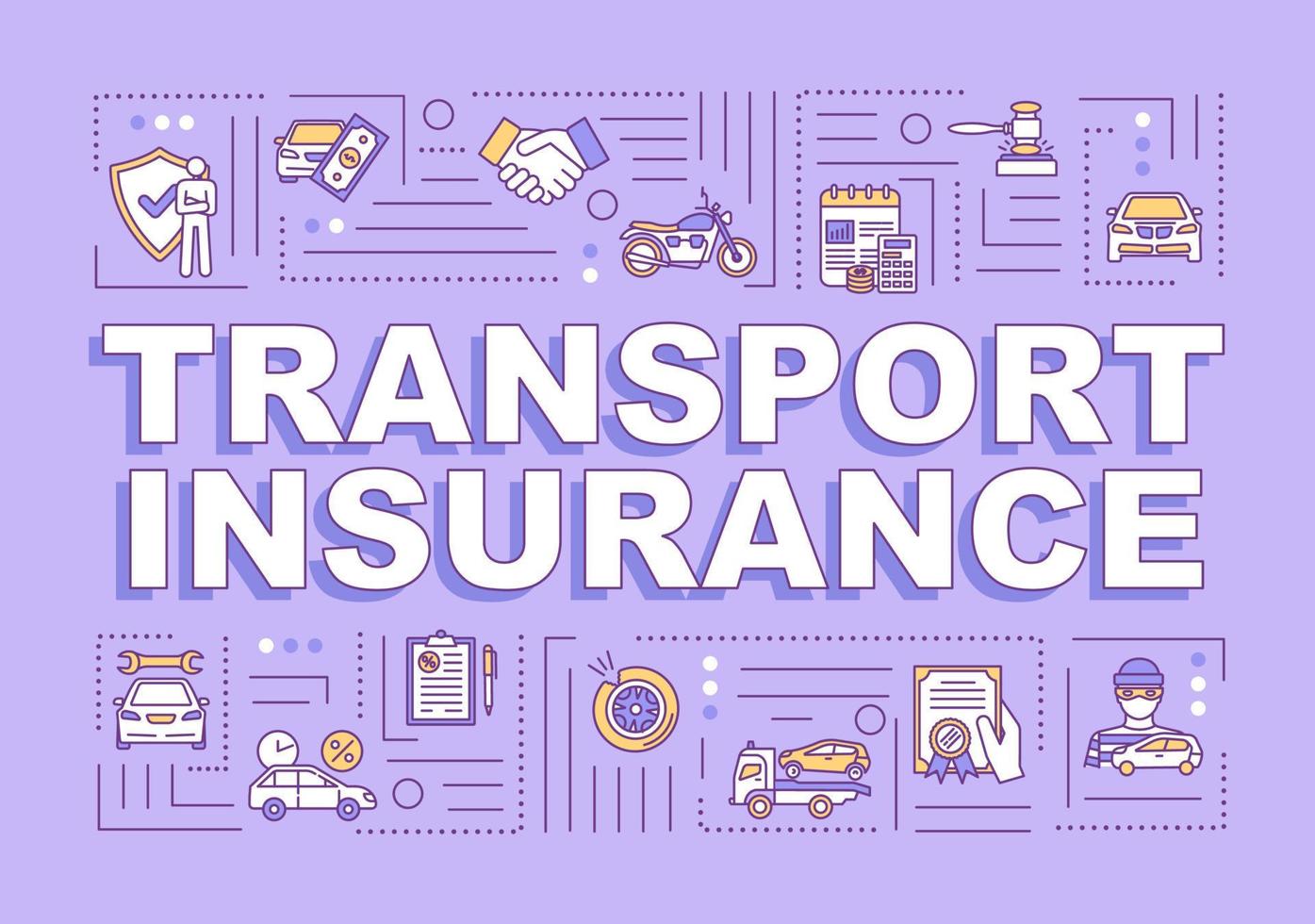 Transport insurance word concepts banner. Vehicle repair from collision. Infographics with linear icons on purple background. Isolated typography. Vector outline RGB color illustration