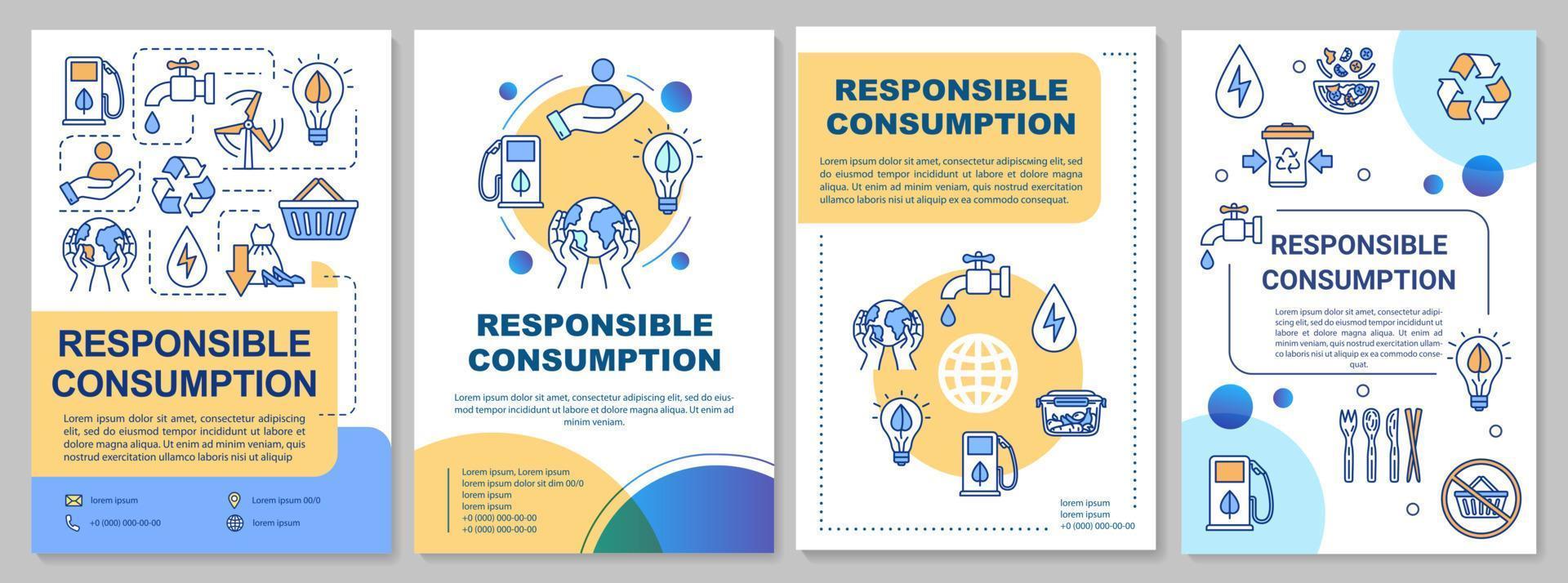 Responsible consumption brochure template. Ecology and recycling. Flyer, booklet, leaflet print, cover design with linear icons. Vector layouts for magazines, annual reports, advertising posters