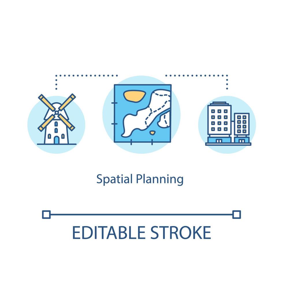 Spatial planning concept icon. Urban zoning idea thin line illustration. City sectors and regions. Town areas scheme and mapping. Vector isolated outline RGB color drawing. Editable stroke