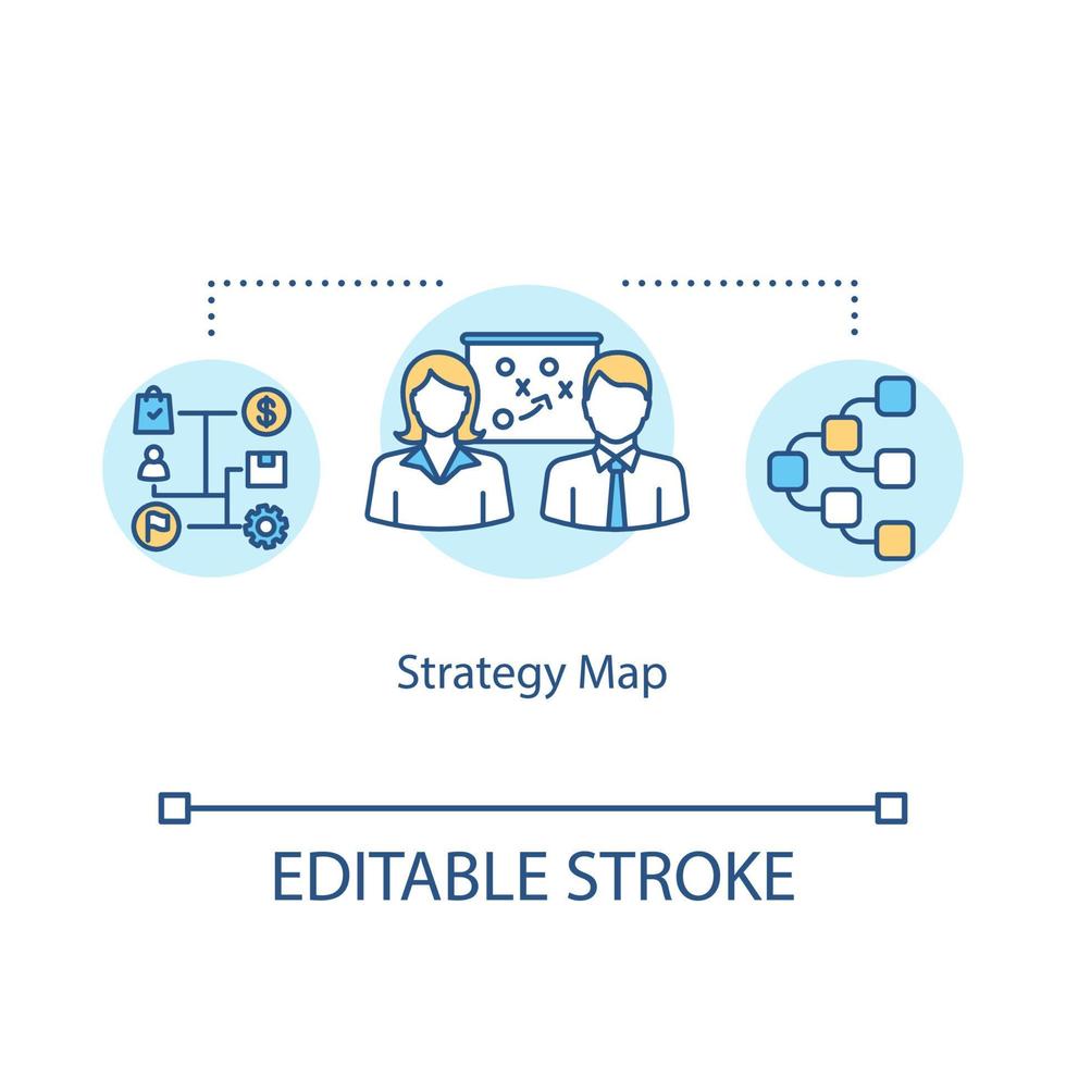 Strategy map concept icon. Planning algorithm idea thin line illustration. Business objectives achieving. Company strategic analysis. Vector isolated outline RGB color drawing. Editable stroke