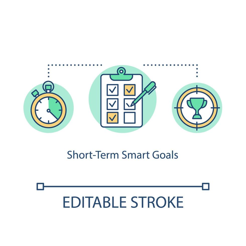 Short term smart goals concept icon. Daily accomplishments idea thin line illustration. Tasks planning, to do list. Objectives achieving. Vector isolated outline RGB color drawing. Editable stroke