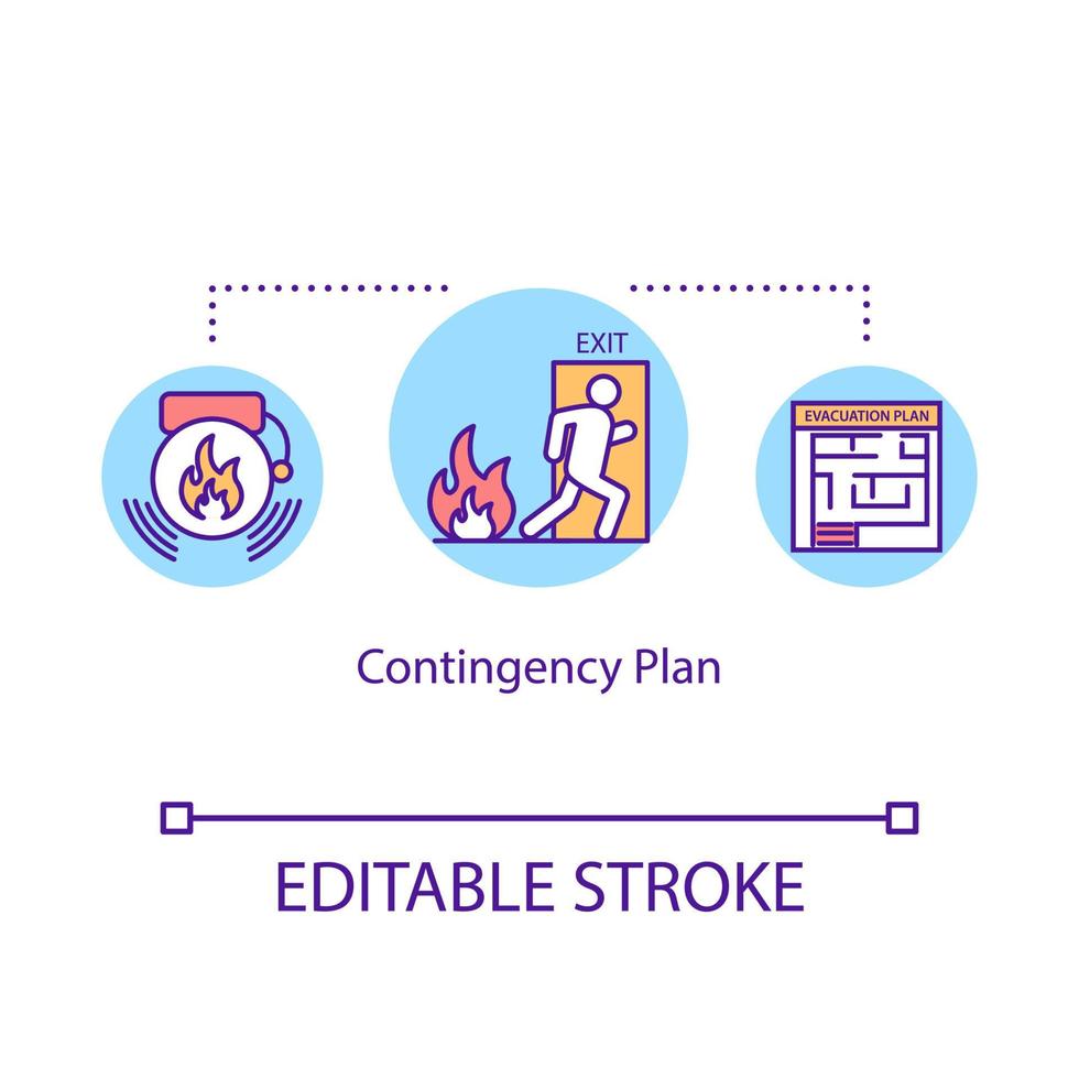 Contingency plan concept icon. Risk management idea thin line illustration. Evacuation plan. Crisis dealing. Emergency procedures and actions. Vector isolated outline RGB color drawing Editable stroke