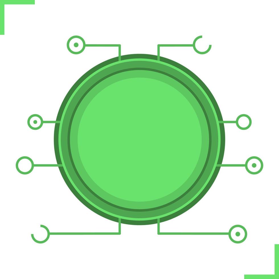 Digital microchip frame. Green color futuristic chip set icon. Sci-fi user interface. Cyber technology background. Computer circuit board. Science fiction gui concept. Isolated vector illustration