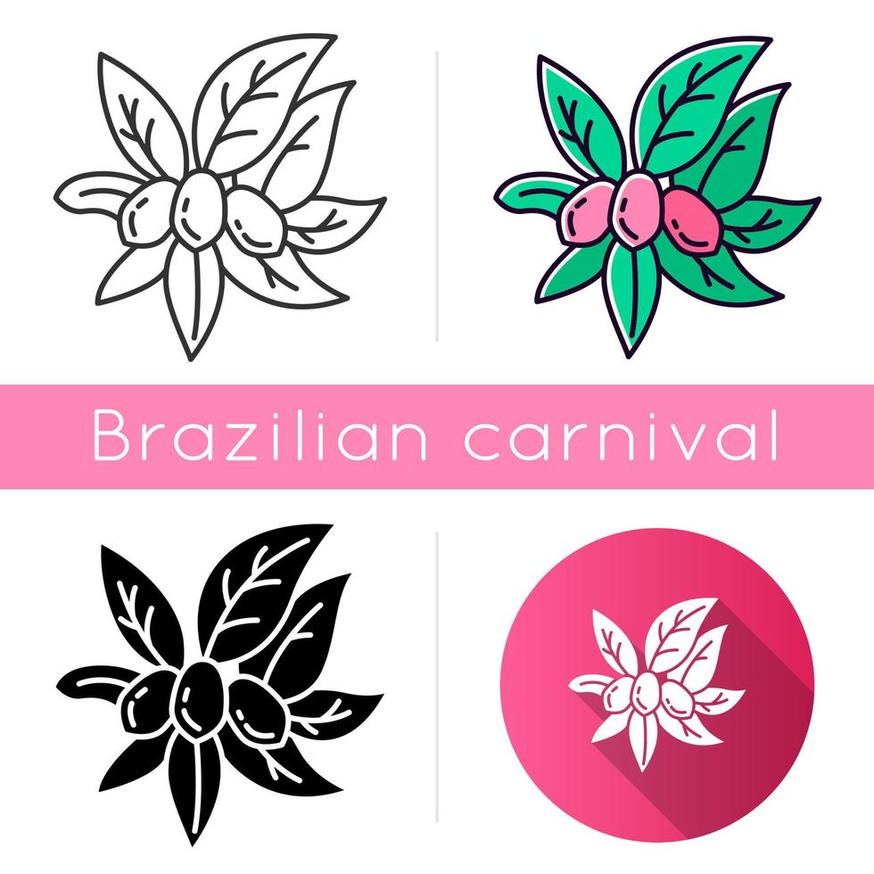 Jojoba icons set. Linear, black and RGB color styles. Miracle fruit. Brazilian fruit with leaves. Botany. Exotic plant. Cosmetic oil production. Isolated vector illustrations