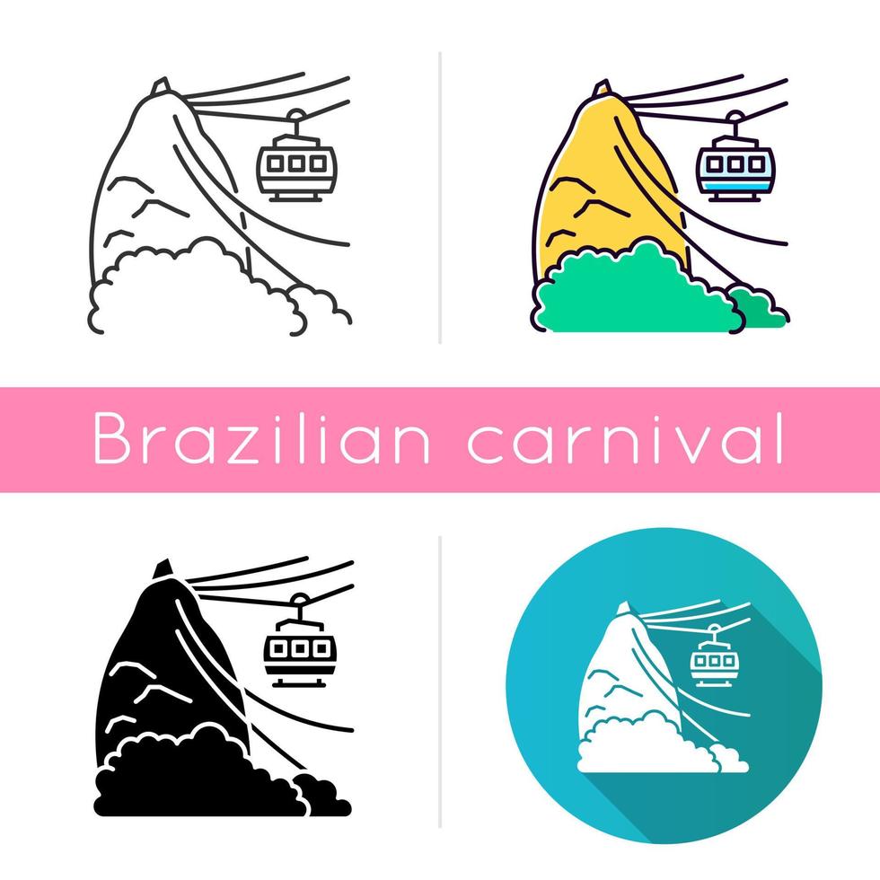 Ropeway icons set. Linear, black and RGB color styles. Complexo do Alemao. Brazilian landmark. South America. Favelas. Urban transportation. Isolated vector illustrations
