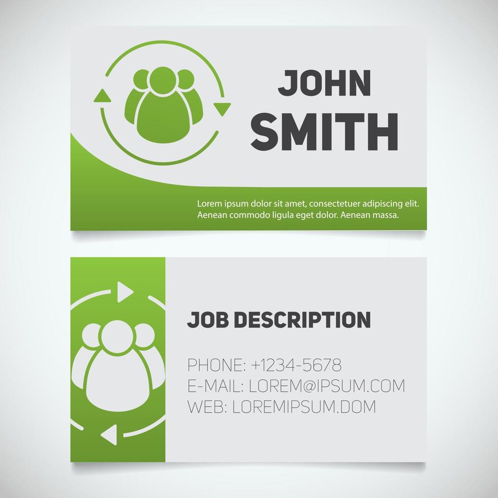 Business card print template with staff turnover logo. Easy edit. Manager. HR manager. Employment. Stationery design concept. Vector illustration