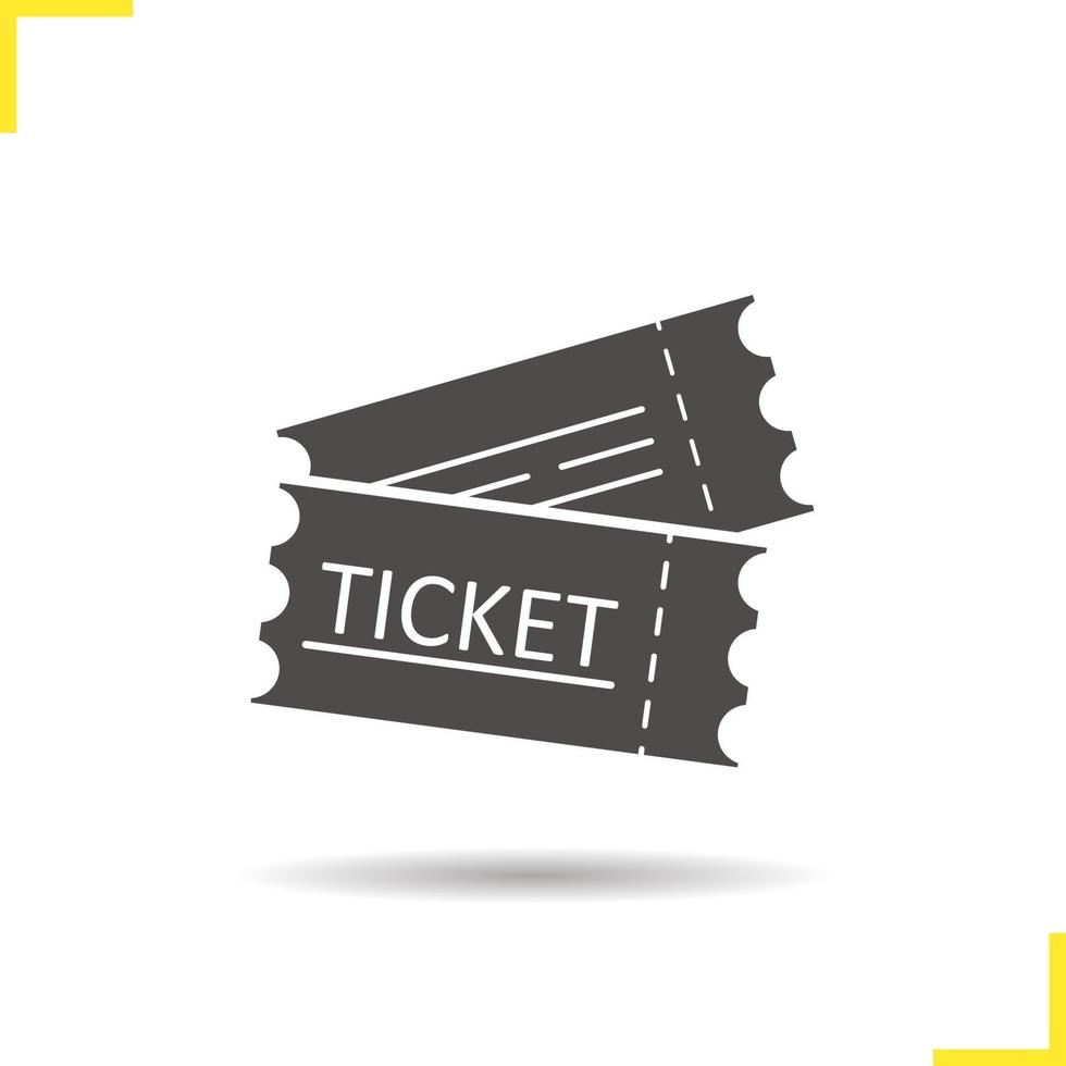 Tickets icon. Drop shadow silhouette symbol. Cinema, theater, sport match event tickets. Negative space. Vector isolated illustration