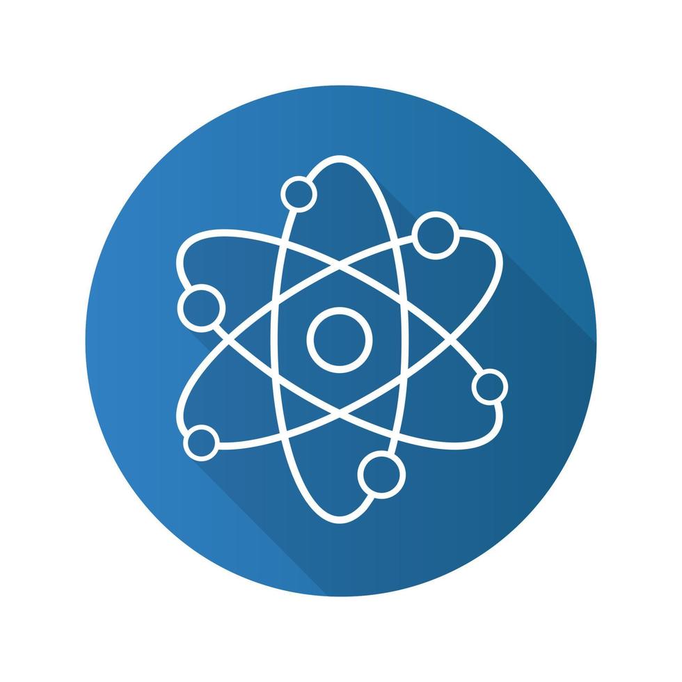 Atom flat linear long shadow icon. Atomic structure. Physics sign. Vector line symbol