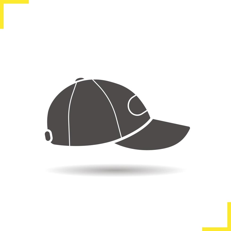 Baseball cap icon. Drop shadow silhouette symbol. Vector isolated illustration