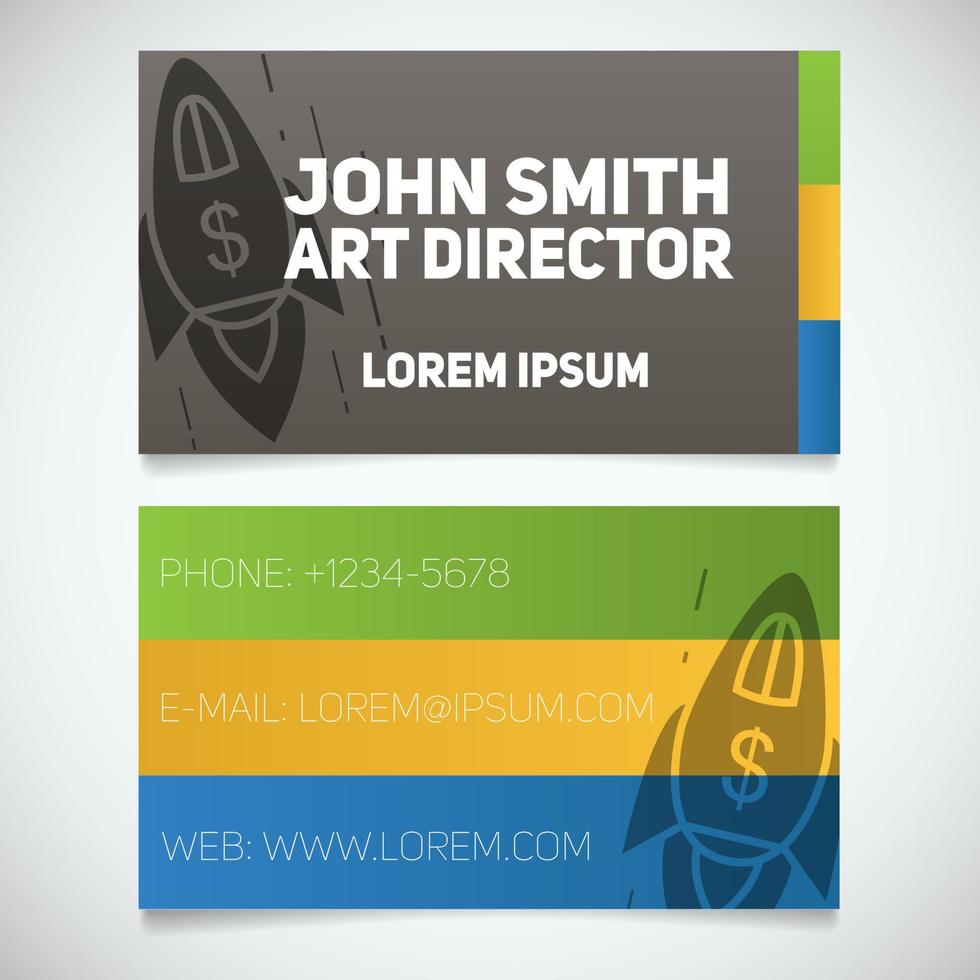 Business card print template with spaceship logo. Startup manager. Business coach. Stationery design concept. Vector illustration