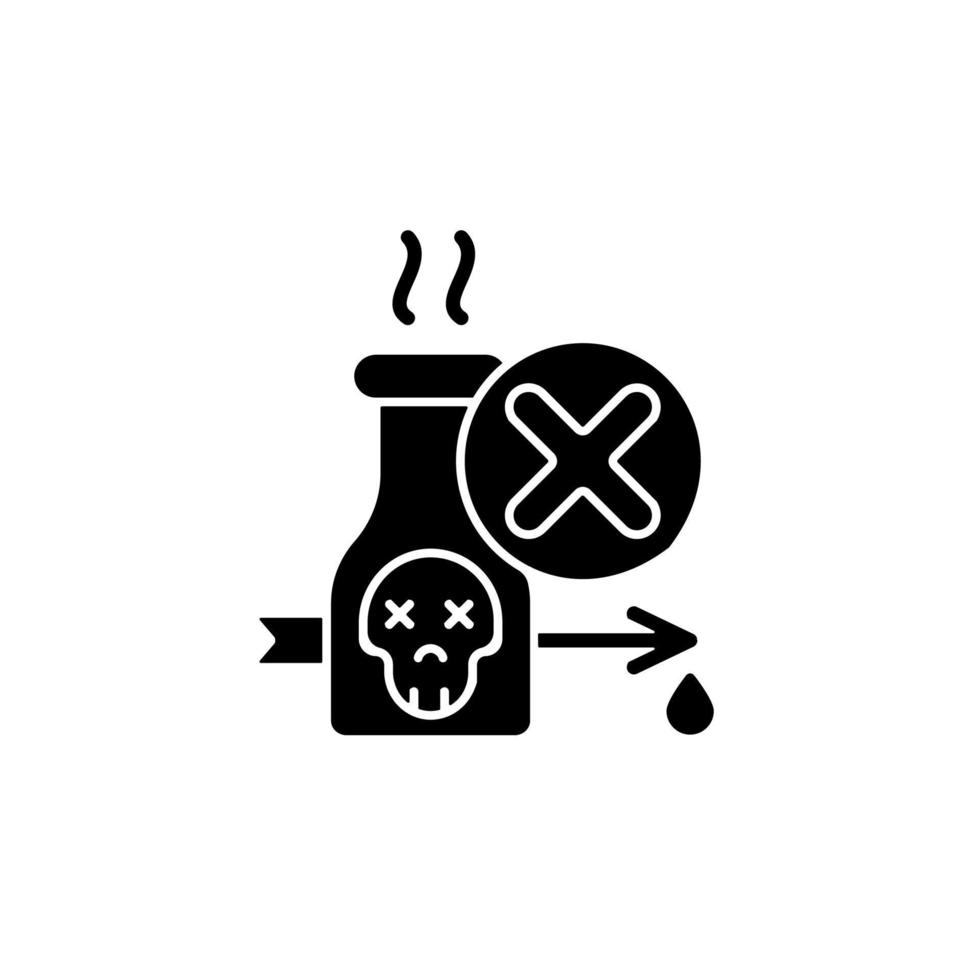 Illegal poison hunting black glyph icon. Prohibit poisonous substances usage. Poison hunting banning. Unlawful predator killing. Silhouette symbol on white space. Vector isolated illustration