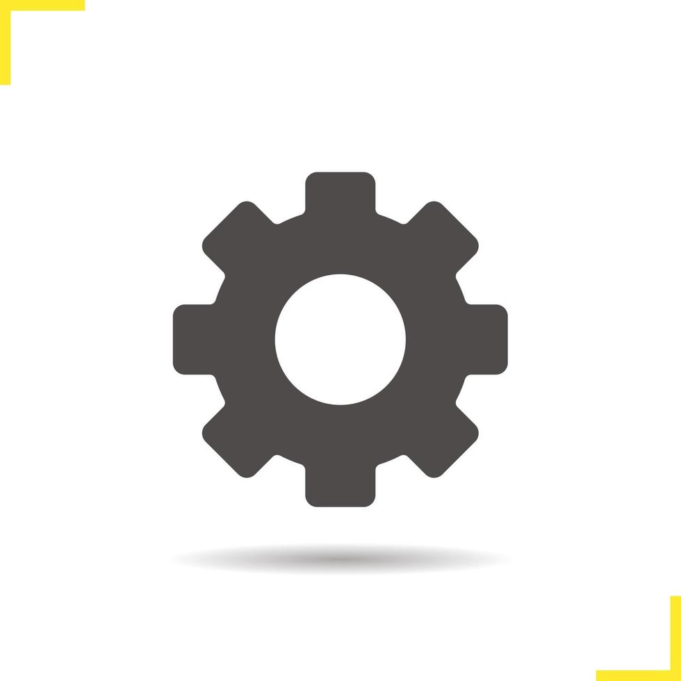 Gear icon. Drop shadow cogwheel silhouette symbol. Options, settings and preferences digital sign. Vector isolated illustration