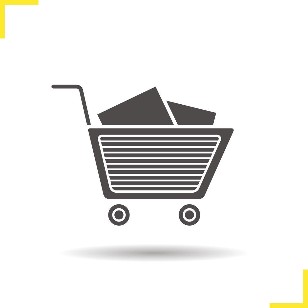Shopping cart icon. Drop shadow silhouette symbol. Electronics store. Negative space. Vector isolated illustration