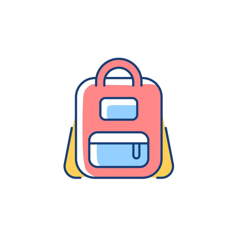 Mochila icono de color rgb. bolsa para llevar libros y artículos de papelería. mochila para la escuela. almacenar suministros de papelería esenciales, libros de texto. ilustración vectorial aislada. dibujo lineal relleno simple vector