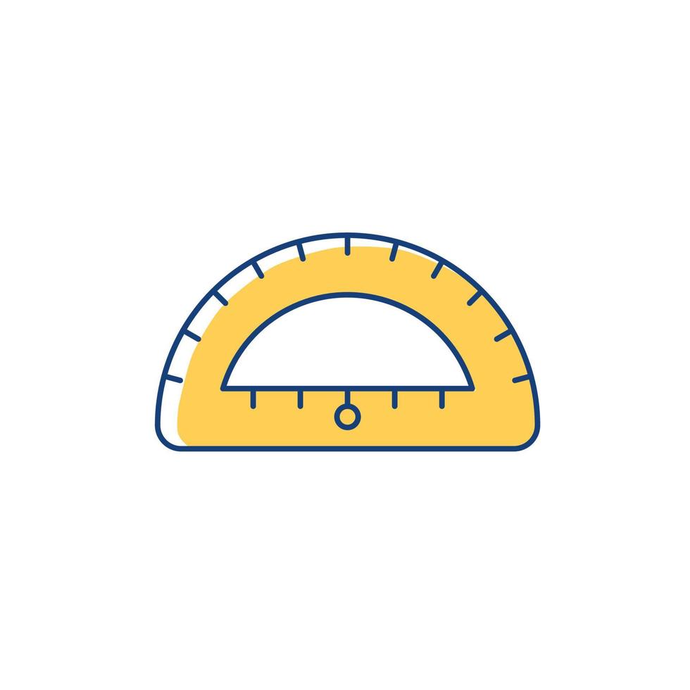 Protractor RGB color icon. Instrument for constructing, measuring angles. Simple half-disc. Drafting supplies. Geometry lesson in school. Isolated vector illustration. Simple filled line drawing