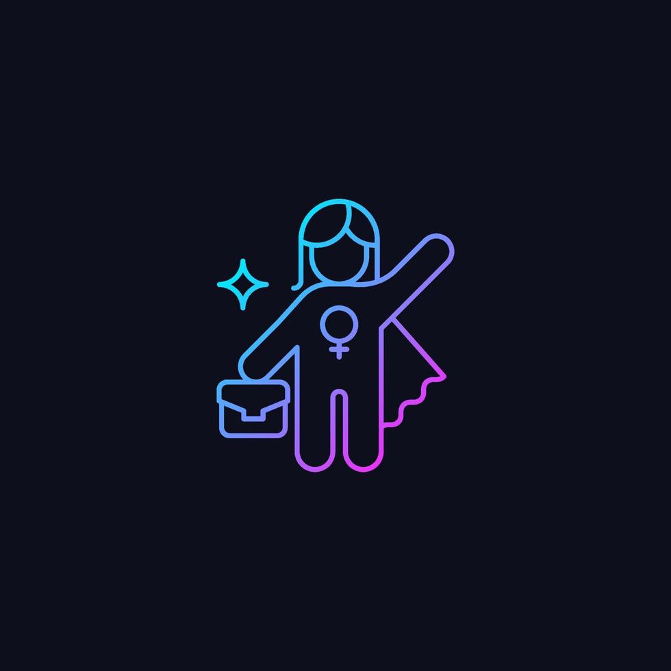 Women career gradient vector icon for dark theme. Advance to higher position. Fighting traditional glass ceiling. Thin line color symbol. Modern style pictogram. Vector isolated outline drawing