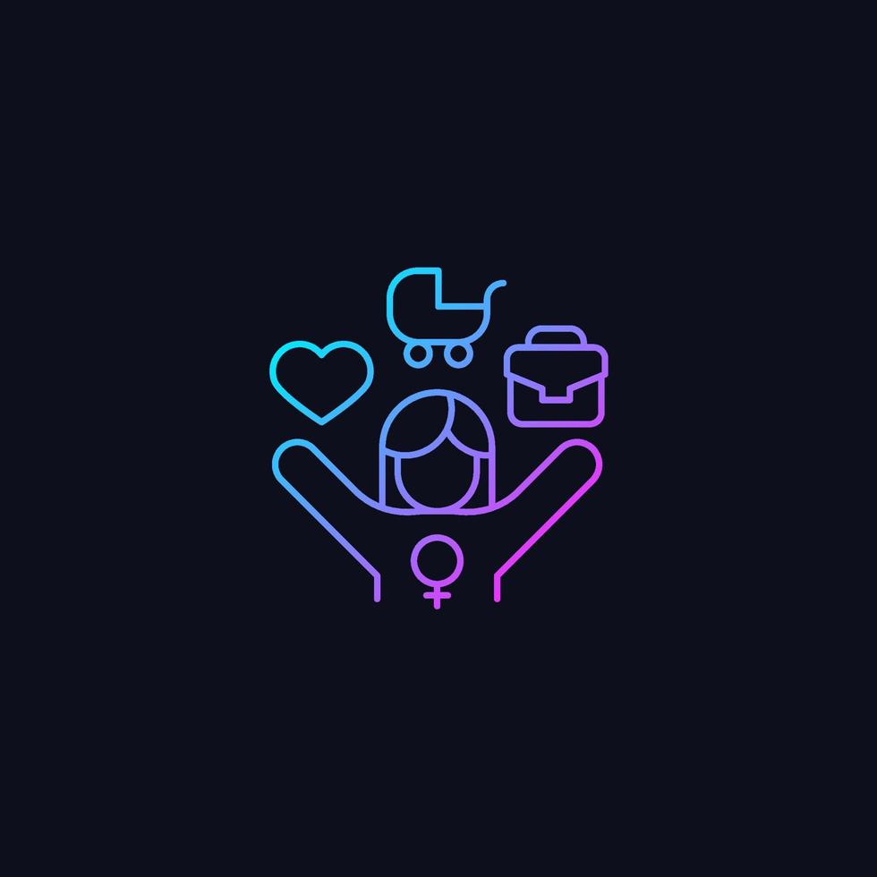 Work-life balance for female employee gradient vector icon for dark theme. Full-time working mom. Double standard. Thin line color symbol. Modern style pictogram. Vector isolated outline drawing