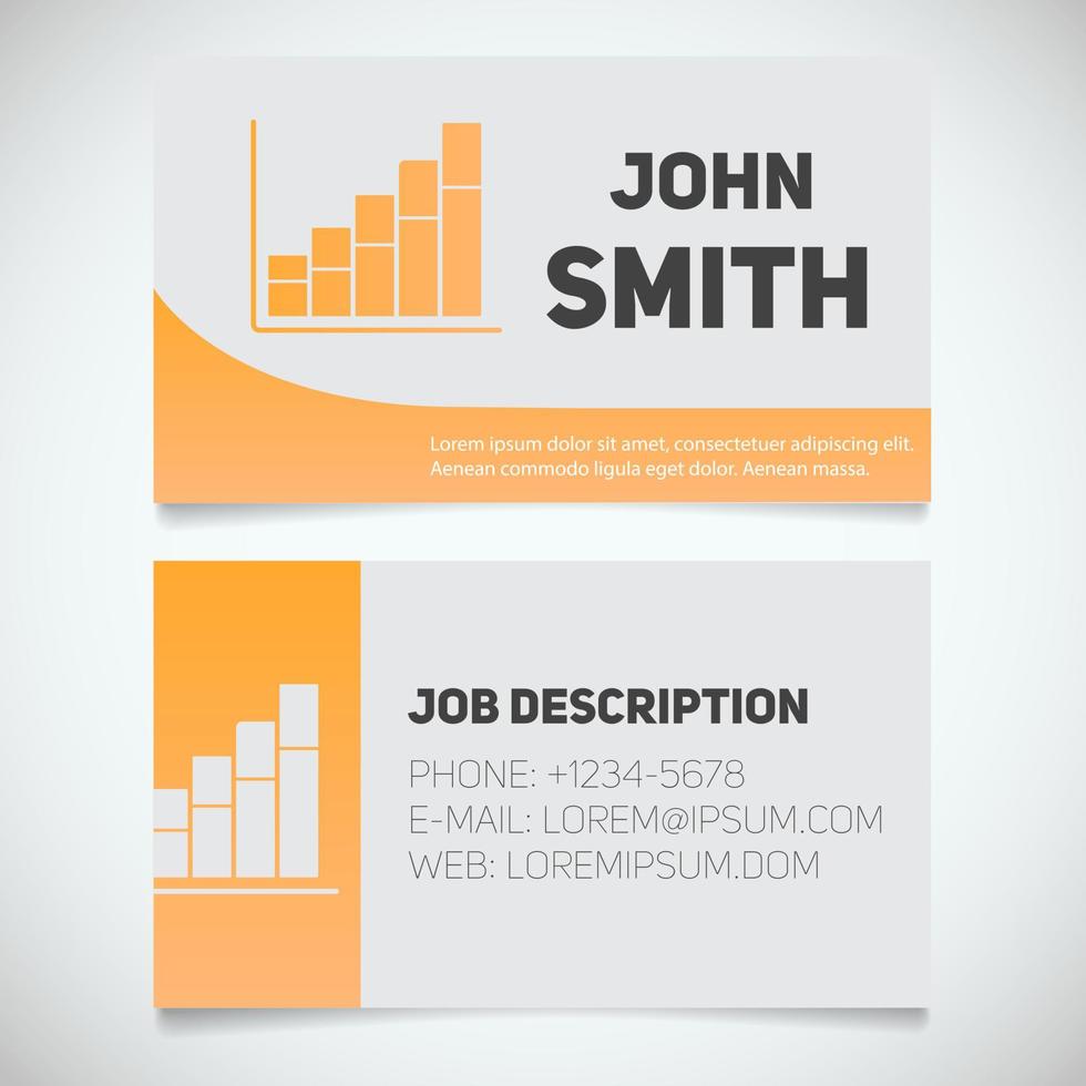 Business card print template with income growth chart logo. Easy edit. Manager. Marketer. Stockbroker. Analyst. Stationery design concept. Vector illustration