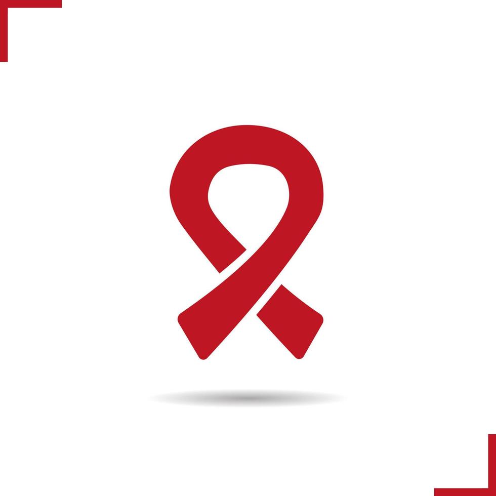 icono de cinta roja del vih. símbolo de silueta de sombra. emblema del día mundial del sida. espacio negativo. vector ilustración aislada