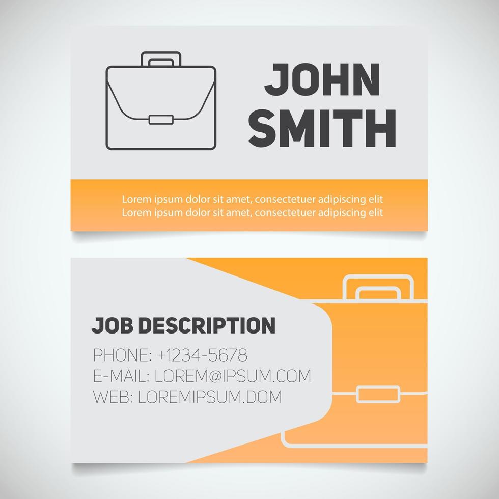 Business card print template with briefcase logo. Easy edit. Manager. Work management. Businessman. Advocate. Lawyer. Stationery design concept. Vector illustration