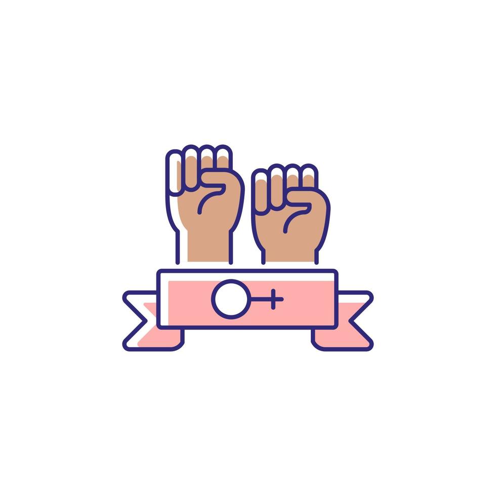 comunidad de mujeres icono de color rgb. Apoyar la igualdad de derechos para las mujeres. solidaridad feminista. lucha contra el sexismo y la discriminación. empoderamiento femenino. ilustración vectorial aislada. dibujo lineal relleno simple vector