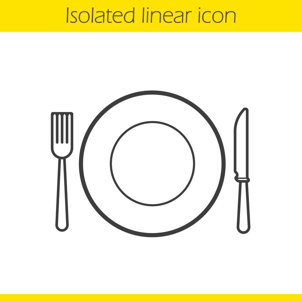 Eatery linear icon. Tableware set thin line illustration. Cafe and restaurant contour symbol. Vector isolated outline drawing