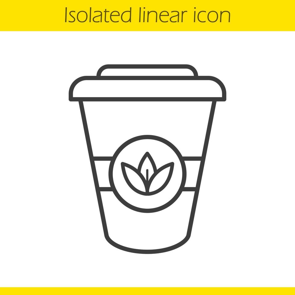 icono lineal de la taza de té para llevar. Ilustración de línea fina. taza de té de hierbas de papel con signo de hojas. símbolo de contorno. dibujo de contorno aislado vectorial vector