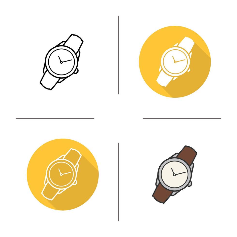 icono de reloj de pulsera. diseño plano, estilos lineales y de color. ver ilustraciones vectoriales aisladas vector