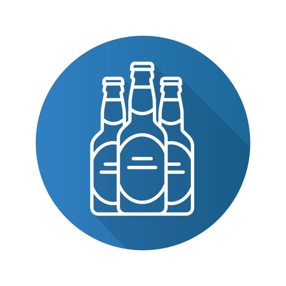 Tres botellas de cerveza icono de sombra plana lineal larga. símbolo de línea vectorial vector