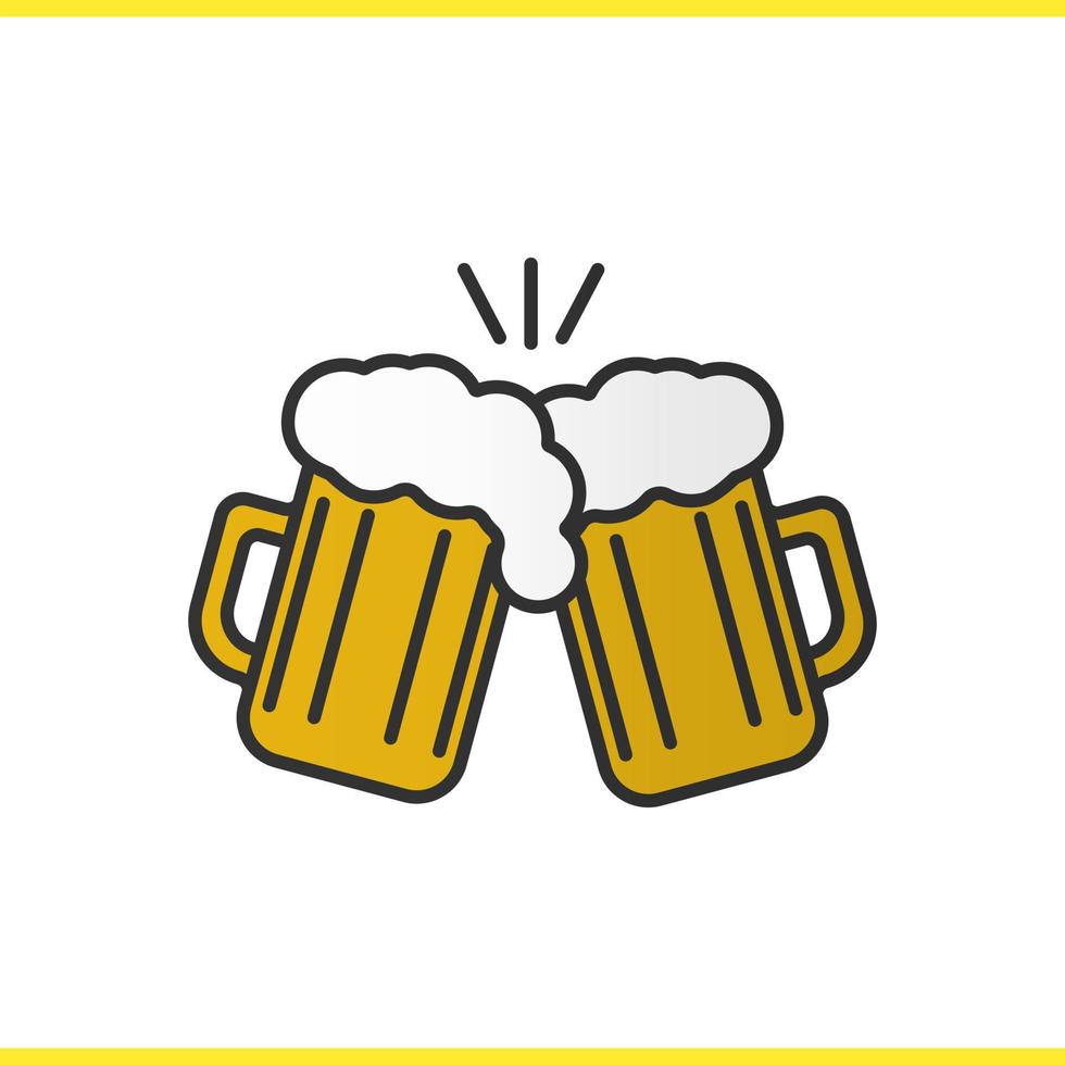Bouncing beer glasses color icon. Two foamy beer glasses. Isolated vector illustration