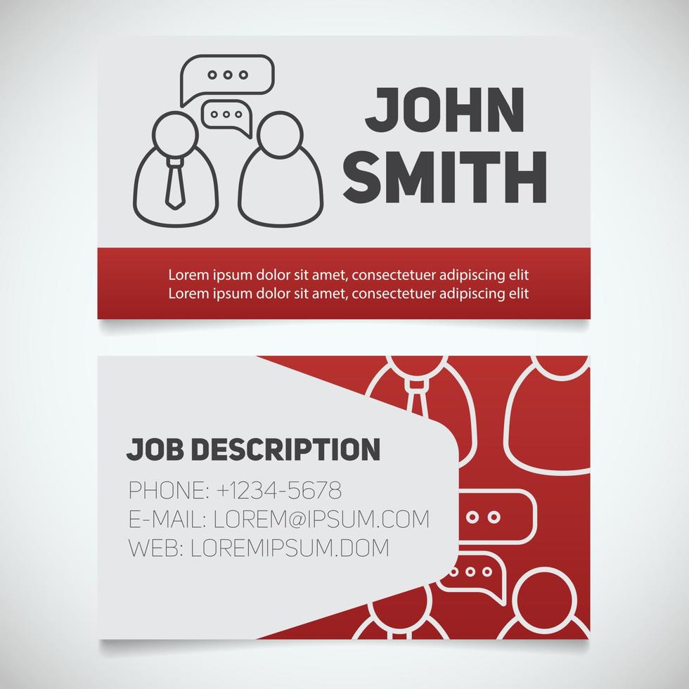 Business card print template with interview logo. Easy edit. Manager. Journalist. Reporter. Employer. Employee. Stationery design concept. Vector illustration