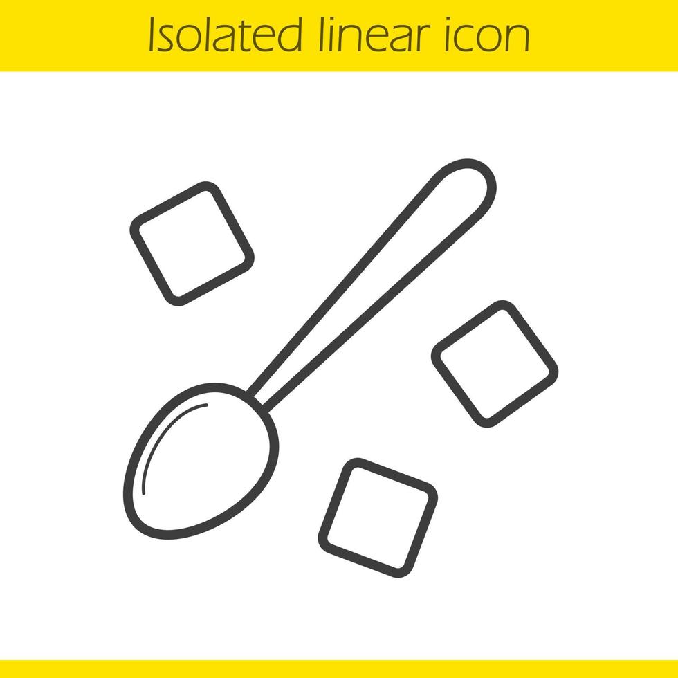 Spoon with refined sugar cubes linear icon. Thin line illustration. Lump sugar with teaspoon contour symbol. Vector isolated outline drawing
