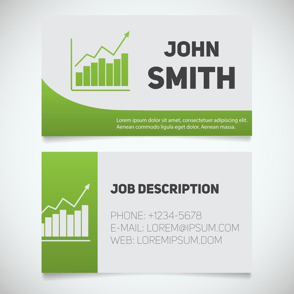 Business card print template with income growth chart logo. Easy edit. Manager. Marketer. Stockbroker. Stationery design concept. Vector illustration