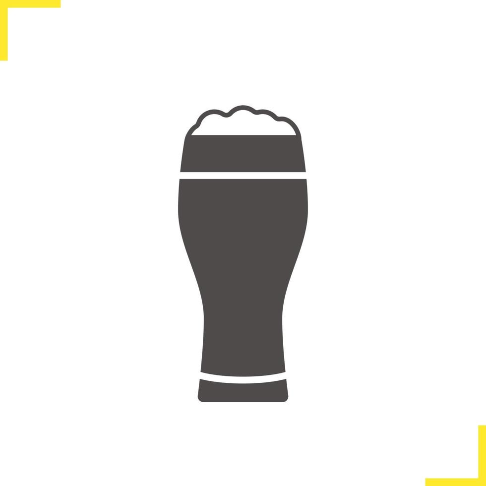Beer glass icon. Drop shadow pub silhouette symbol. Full foamy beer glass. Negative space. Vector isolated illustration